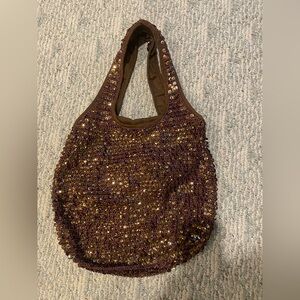 Sequin beaded zippered tote bag